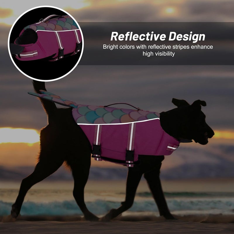 cyeollo Store Dog Life Jacket Reflective Mermaid Dog Life Vest for Swimming Boating, High Buoyancy Pet Life Preserver Lightweight Small Medium Large Dogs Lifejackets with Front Float, Pink L - Image 4